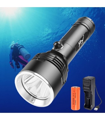 XLENTGEN Tauchlicht 5000 Lumen XHP70 LED Tauchlampe mit 3 Modi Unterwasser 100 Meter Wasserdichtes Submarine Licht mit Wiederaufladbare Batterie & Ladegerät - BIGHRA45