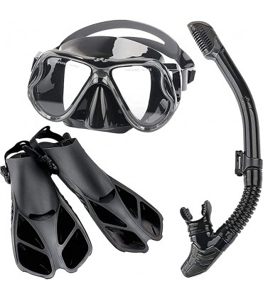 JRZTC Taucherbrillen-Schnorchelset Taucherbrillen aus gehärtetem Glas für Erwachsene Flossen Schnorchelmaske vollständiger Trockenschnorchel dreiteiliger Anzug - BLAEYQ2A