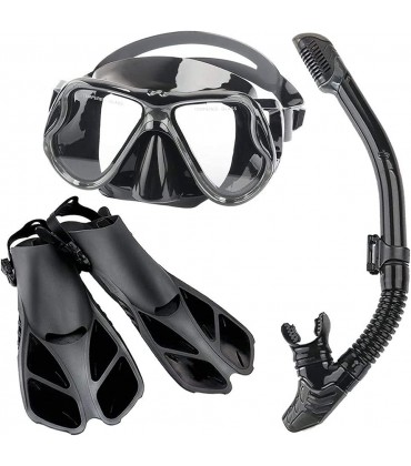 Maske Flossen Dry Top Schnorchelset Schnorchelausrüstung für Erwachsene,Tauchmaske mit Panoramablick,Tauchflossen und Ausrüstungstasche,für Schnorcheln Schwimmen Scuba Diving Training,Schwarz,M XL - BWXIJDVB