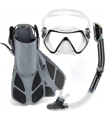 Maskenflossen-Schnorchelset mit Schnorchelausrüstung für Erwachsene Panorama-Tauchmaske + verstellbare Schwimmflossen + Trockenschnorchelrohr zum Schnorcheln Schwimmen Tauchen Traini M S M - BZZSS439
