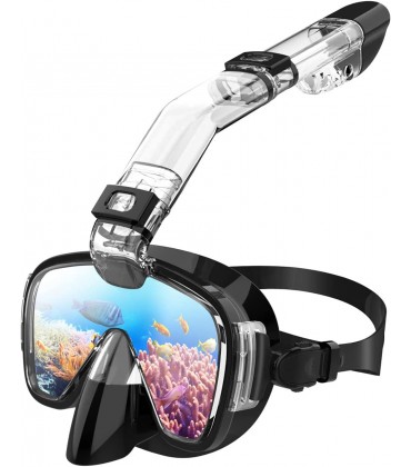 Schnorchelmaske Tauchmaske 180-Grad-Sicht Faltbare Schnorchelmaske mit Panorama-Vollgesichtsdesign,Sportkameras Kompatible Taucherbrille für Erwachsene und Kinder - BPCSQWH1