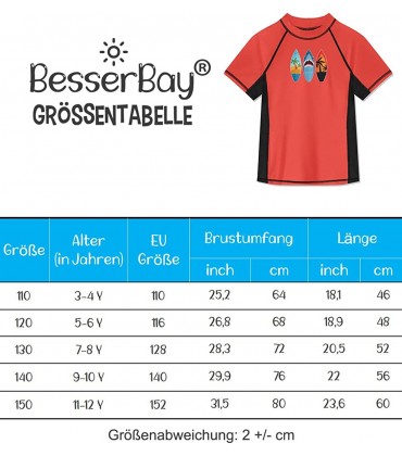 BesserBay Bademode Jungen Badeanzug Kurzarm Fit Schwimmshirt mit Top UV-Shutz UPF 50+ - BYESYQEW