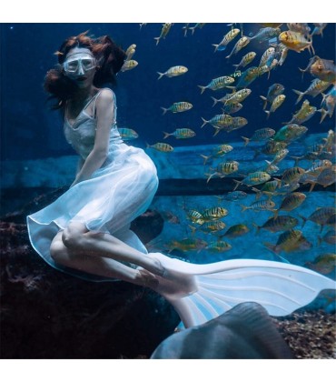 Tauchflossen Silikon Mädchen Mermaid Tail Surf Flossen Short Swim One-Piece Free-Diving Weiß XS Code - BBQKRA6A