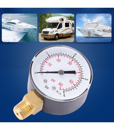 Mini Manometer Druckluft-Manometer mit Doppelter Skala Geeignet für Luft Wasser Öl Luft und andere Materialien 0-4bar 0-60psi - BXCNW1HA
