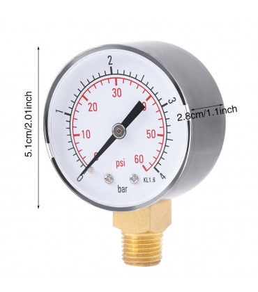 Mini Manometer Druckluft-Manometer mit Doppelter Skala Geeignet für Luft Wasser Öl Luft und andere Materialien 0-4bar 0-60psi - BXCNW1HA