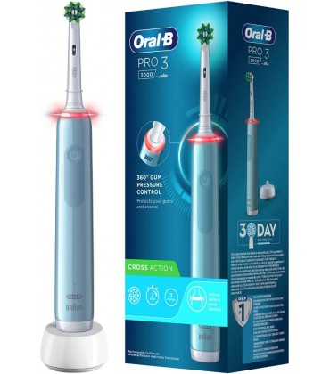Oral-B PRO 3 3000 CrossAction Elektrische Zahnbürste Electric Toothbrush mit 3 Putzmodi und visueller 360° Andruckkontrolle für Zahnpflege Designed by Braun blau - BWGMRHVD