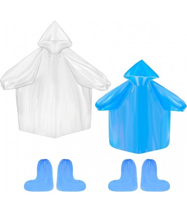 Peaken Einweg Regenponchos für Erwachsene 8er-Pack Regenponcho Transparent wasserdichte Ponchos leichte Regenmäntel mit 8 Paar blauen Einweg-Überschuhen - BSRWM88K