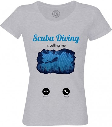 Rundhals-T-Shirt aus Bio-Baumwolle für Damen Scuba Diving is Calling Me Tauchen Wassersport - BPUFIWWA