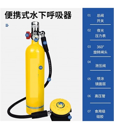 KDAWN Tauchausrüstung 100 0ml Tragbare Tauchflaschen -Diving -Geräte Einfache Unterwasser -Atemgeräte Wassersportprodukte Für die Unterwassererkundung - BLFGDDMW
