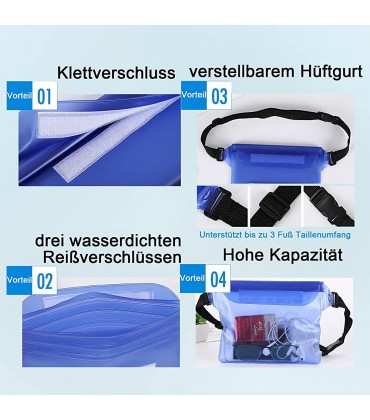 CareHabi wasserdichte Tasche mit Verstellbarem Hüftgurt wasserdichte Beutel Schwarz+Blau,2 Stück - BVWXT8B3