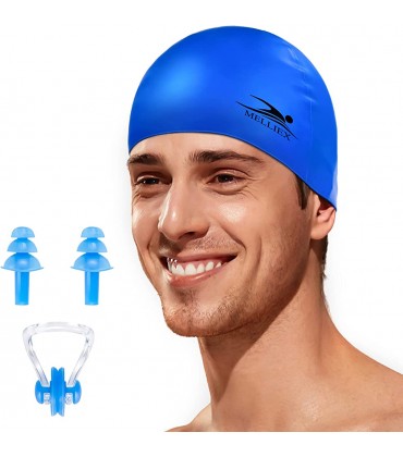 MELLIEX Badekappe Silikon Elastische Bademütze Kinder Damen Herren Swimming Cap für Lange und Kurze Haare mit Nasenklemme und Ohrstöpsel - BONCIWBN