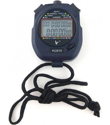 JZK Handheld Digital Stoppuhr Timer 2 Zeilen 10 Speicher Countdown Alarm Akku + Lanyard PC2810 für Sports Training - BFXQCMK5