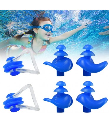 Furado Schwimmen Ohrstöpsel 2 Paar Silikon-Ohrstöpsel zum und Nasenklammern Schwimmen für Erwachsene für Schwimmer beim Duschen beim Surfen und Anderen Wassersportarten Blau - BJDTPV88