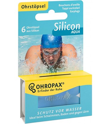 Ohropax SILICON AQUA Ohrstöpsel 1x 6 Stück Wasserfeste Vor-Ohr-Stöpsel aus hautfreundlichem Silikon Zum Schutz vor Wasser beim Schwimmen wiederverwendbar - BSMKE7WA
