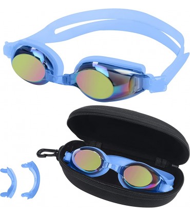 BEZZEE PRO Kinder Schwimmbrille UV Geschützte Lecksicher Spiegelbrille Farbige Linse mit Aufbewahrungskoffer und 3 Austauschbaren Nasenstegen zum 4 zu 12 Jahre Jungen und Mädchen - BFWQZ3H6