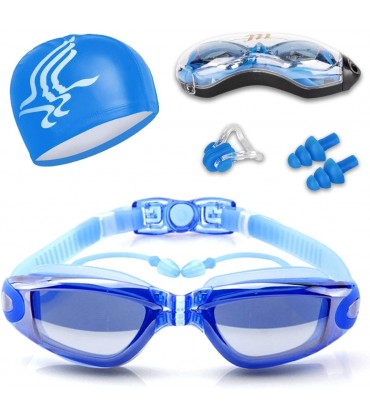 Guzack Schwimmbrille Anti-Fog UV-Schutz beschichteter Linse kein Auslaufen Schwimmen Brillen mit KOSTENLOSER Nase Clip Ohrstöpsel für Erwachsene Kinder Männer und Frauen - BCKPLVNE