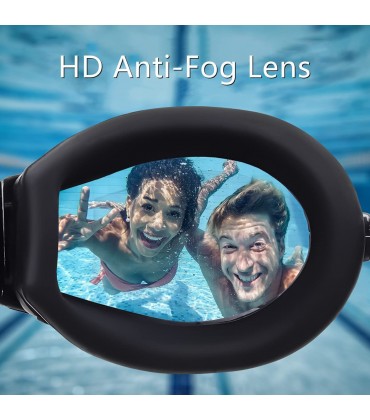 HAMON Schwimmbrille Silikon Anti-Fog Schwimmbrille Wasserdicht Schwimmbrille Verstellbarer Spiegelriemen mit Ohrstöpseln Geeignet für Erwachsene Männer Frauen Schwarz - BOFCHD81