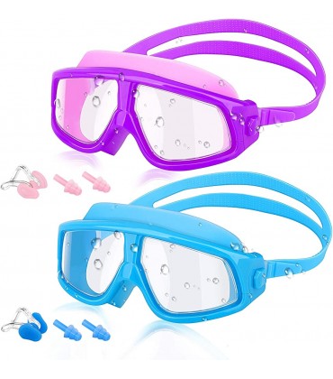 HeySplash Kinder Schwimmbrille 2 Stück Anti Fog Klare Schwimmbrillen UV-Schutz Leckfrei Swimming Goggles mit Nasenklemmen & Ohrstöpsel für Jungen Mädchen - BXGHDDBV