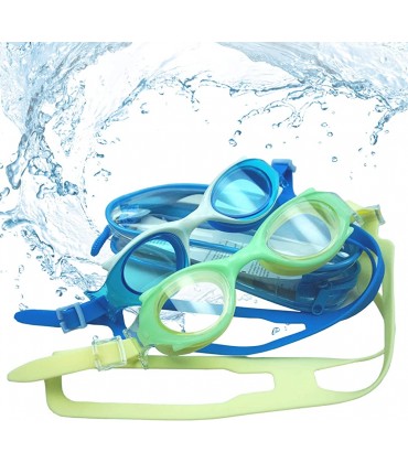 Kinder Schwimmbrille 2 Stücke UV-Schwimmbrille für Mädchen und Jungen,Silikon Beschlagfreie Taucherbrille mit PVC-Tasche für im Alter von 3-14,Blau und Grün - BKKSME9A