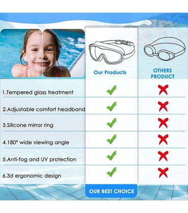 WELLXUNK Schwimmbrille Kinder Schwimmbrille Anti-Fog Schwimmmaske Unisex Schwimmbrille mit Ohrenstöpse & Nasenklammer Lecksicher und UV Schutz Verstellbares für Schwimmen Surfen - BWZIYD64