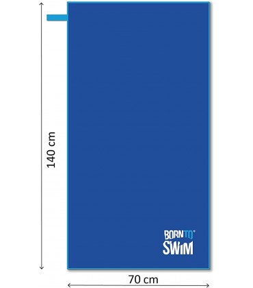 BornToSwim Mikrofaser Sporthandtuch Schnell Trocknendes Leichtes Badetuch Blau mit Born to Swim Logo 70 x 140 cm - BAVPABMM