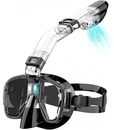 Schnorchelmaske Tauchmaske 180-Grad-Sicht Faltbare Schnorchelmaske mit Panorama-Vollgesichtsdesign,Sportkameras Kompatible Taucherbrille für Erwachsene und Kinder Schwarz - BNOMHW9N