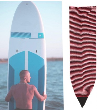 SANON Stretchy Surfboard Sock Cover Surf Board Protective Bag Storage Case Black Red Stripes 7 inch - BMCGSHK8
