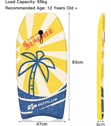 RELAX4LIFE Schwimmbrett tragbar Schwimmboard mit Halteleine Rutschfestes Surfbrett für Kinder & Erwachsene Surfboard bis 55 kg belastbar Bodyboard Shortboard XPE HDPE - BLLFQKHN