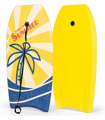 RELAX4LIFE Schwimmbrett tragbar Schwimmboard mit Halteleine Rutschfestes Surfbrett für Kinder & Erwachsene Surfboard bis 55 kg belastbar Bodyboard Shortboard XPE HDPE - BLLFQKHN
